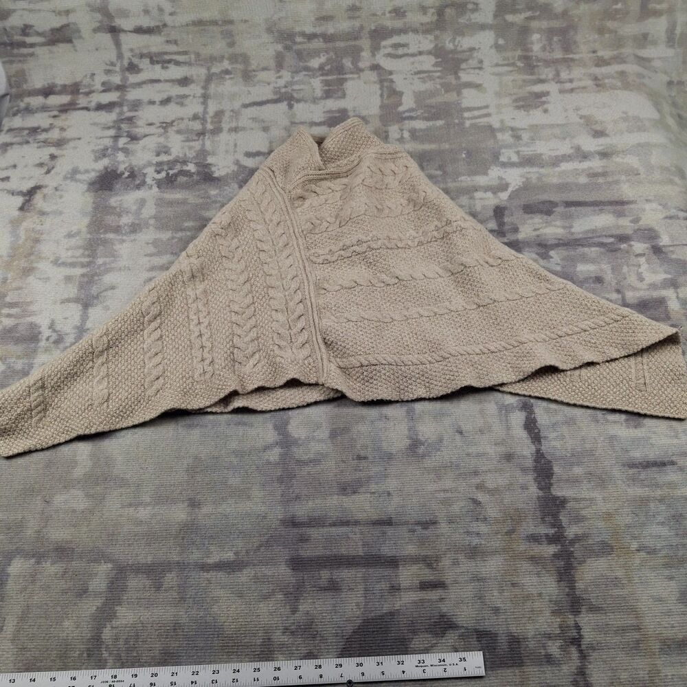 Aran Crafts Merino Wool Shawl Womens ML Oatmeal Cable Knit Asymmetric Wrap Cape